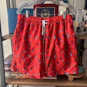 Red Rocket Print Men's Shorts Swim